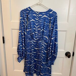 Topshop Blue and White Long Sleeve Mini Dress